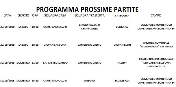 Programma gare Camerano Calcio